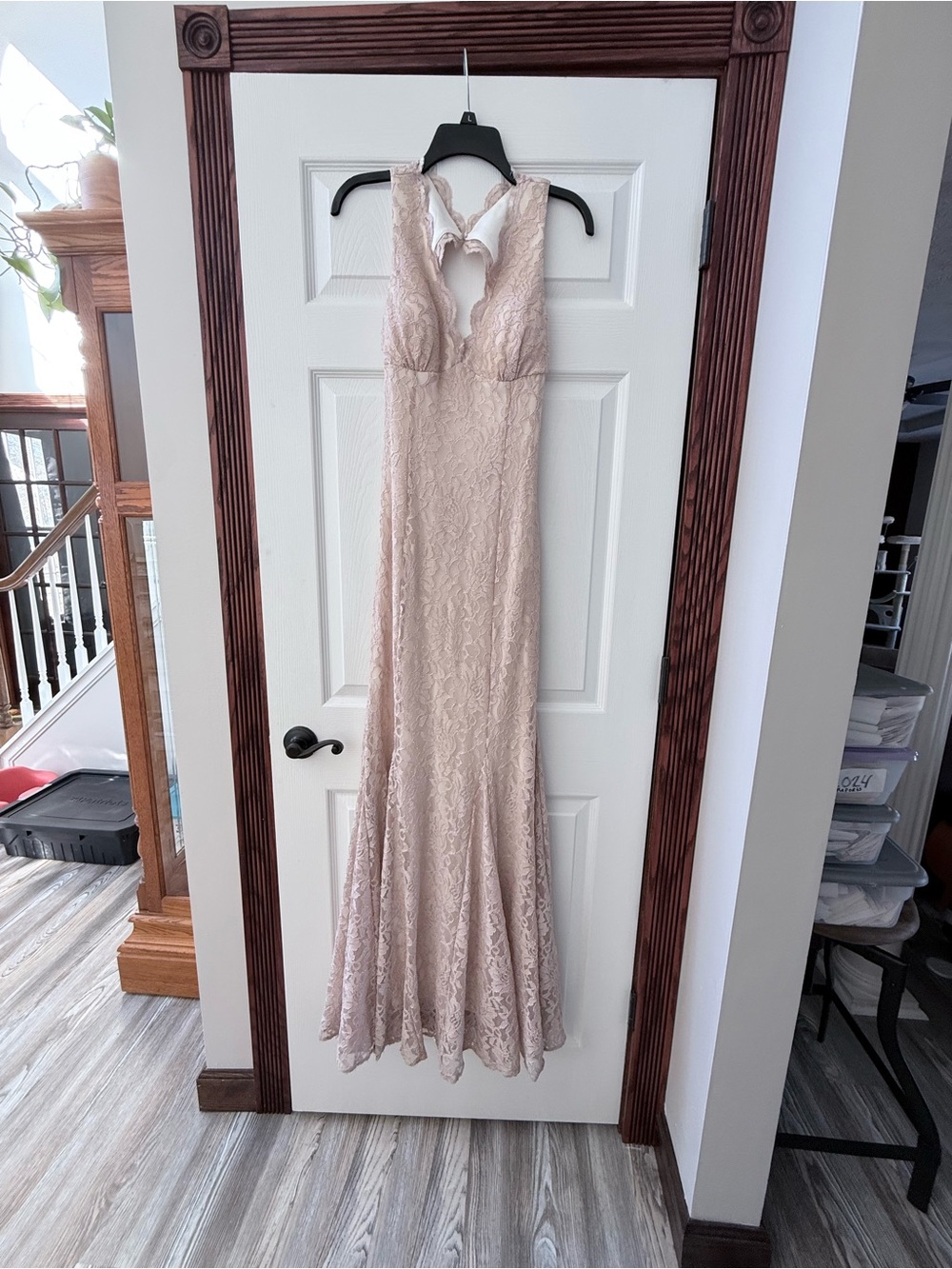 Blush Lace Halter Mermaid Gown